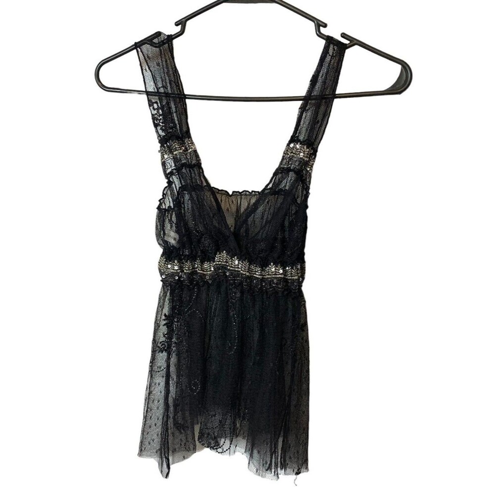 Sheer Lace Net Camisole Black Small.